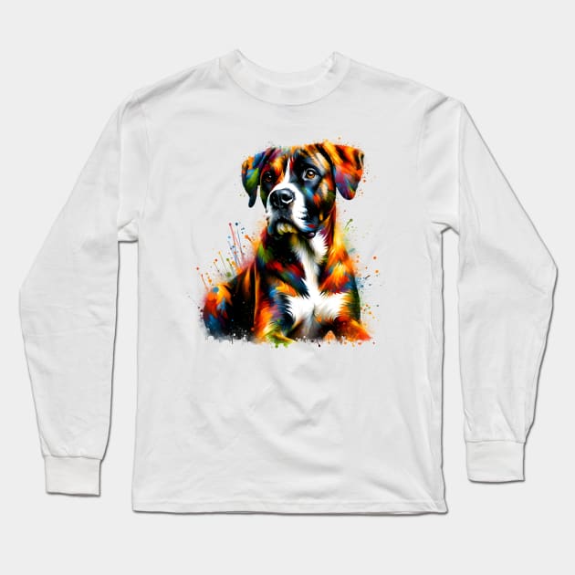 Abstract Treeing Tennessee Brindle in Colorful Splash Art Long Sleeve T-Shirt by ArtRUs